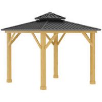 Outsunny 3x(3)M Double-Tier Hardtop Gazebo Outdoor Patio Shelter w/ Wood Frame