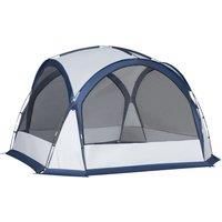 Outsunny Dome Tent for 6-8 Person, Camping Tent with 4 Zipped Mesh Doors, Removable Polyester Cloth, Lamp Hook, Portable Carry Bag, White and Blue