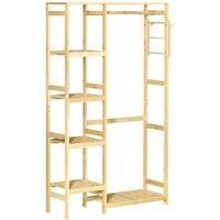HOMCOM Bamboo Garment Rack, Clothes Rack with Storage Shelf, Hanging Rail and Side Hooks for Entryway, Bedroom, Bathroom and Office, Natural