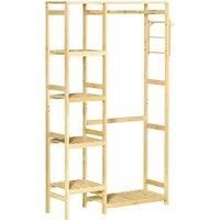 Coat Rack Bamboo Garment Rack w/ Storage Shelf, Hanging Rail and Side Hooks