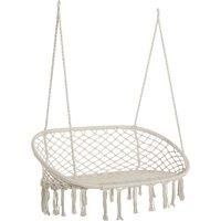 Outsunny Hanging Hammock Chair Cotton Rope Porch Swing with Metal Frame, Large Macrame Seat for Patio, Garden, Bedroom, Living Room, Cream White