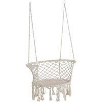 Outsunny Hanging Hammock Chair Cotton Rope Porch Swing with Metal Frame and Cushion, Large Macrame Seat for Patio, Garden, Bedroom, Living Room, Cream White
