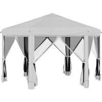 Outsunny 3.2m Pop Up Gazebo Hexagonal Canopy Tent Outdoor Sun Protection with Mesh Sidewalls, Handy Bag, Light Grey