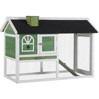 PawHut Rabbit Hutch Wood Bunny Rabbit Cage for Outdoor Indoor with Pull Out Tray Run Box Ramp Asphalt Roof for Small Animals Green