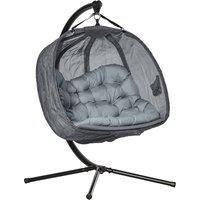 Double Hanging Egg Chair Folding Swing Hammock w/ Cushion, Indoor Outdoor Grey