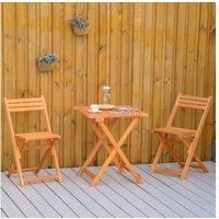 Outsunny 3 Piece Garden Bistro Set, Folding Outdoor Chairs and Table Set, Wood Patio Dining Furniture for Poolside, Balcony, Teak