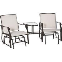 Outsunny Garden Double Glider Rocking Chairs Gliding Love Seat with Middle Table Conversation Set Patio Backyard Relax Outdoor Furniture Beige
