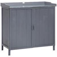 Outsunny Garden Storage Cabinet Potting Bench Table with Galvanized Top, Grey