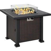 Outsunny Outdoor Propane Gas Fire Pit Table With Wind Screen & Glass Beads - Black