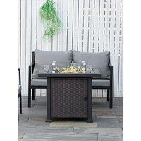 Outsunny Outdoor Propane Gas Fire Pit Table With Wind Screen & Glass Beads - Black