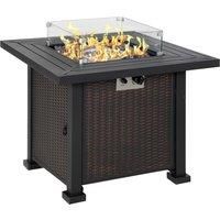 Square Propane Fire Pit Table 50000 BTU Gas Firepit w/ Glass Screen and Lid
