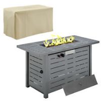 Outsunny Outdoor Gas Fire Pit Table Smokeless Firepit w/ Rain Cover, Lid, Black