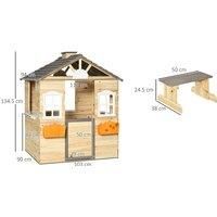 Outsunny Wooden Kids Playhouse, Outdoor Garden Games Cottage with Working Door, Windows, Bench, Service Station, Flowers Pot Holder for 3-7 Years Old