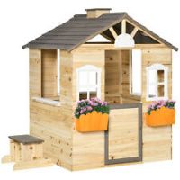 Outsunny Wooden Kids Playhouse w/ Door, Windows, Bench, For Ages 37 Years