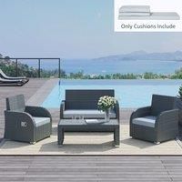 Outsunny Outdoor Seat Cushion Pads for Rattan Furniture, 3 PCs Garden Furniture Cushions, Grey