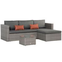 Outsunny 3 PCS Outdoor PE Rattan Chaise Lounge Furniture Sofa Set w/ Cushions