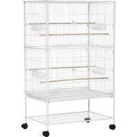 PawHut Large Bird Cage Budgie Cage for Finch Canaries Parakeet with Rolling Stand, Slide-out Tray, Storage Shelf, Food Containers, White