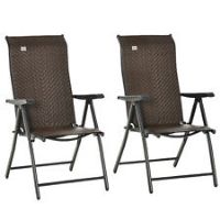 Outsunny 2 PCs Outdoor Rattan Folding Chair Set w/ 7 Levels Adjustable Backrest
