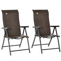 Outsunny 2 PCs Outdoor Rattan Folding Chair Set w/ 7 Levels Adjustable Backrest