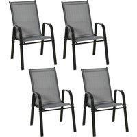 Outsunny Set of 4 Garden Dining Chair Set Stackable Outdoor Patio Furniture Set with Backrest and Armrest, Dark Grey