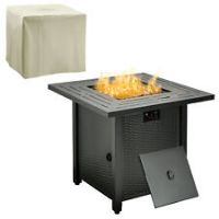 Outsunny Outdoor Propane Gas Fire Pit Table w/ Rain Cover, 40000 BTU, Black