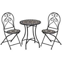 Outsunny 3 PCs Garden Bistro Set W/ Balcony Table and Chairs Metal Frame
