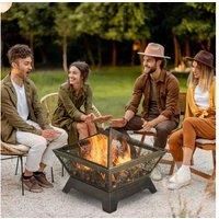 Outsunny Outdoor Fire Pit With Spark Screen Cover Poker For Camping Picnic - Bronze