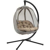 Outsunny Hanging Egg Chair, Folding Texteline Swing Hammock with Side Pocket, Cushion and Stand for Indoor Outdoor, Patio Garden Furniture, Khaki