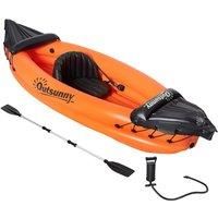 Outsunny Inflatable Kayak, 1-Person Sit-in Inflatable Boat, Inflatable Canoe Set with Detachable Seat, Air Pump, Aluminium Oar, Orange, 270x93x50cm