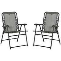 Outsunny Set of 2 Patio Folding Chairs, Portable Garden Loungers, Grey