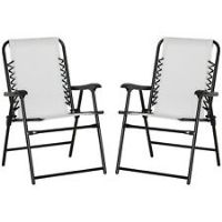 Outsunny Set of 2 Patio Folding Chairs, Portable Garden Loungers, Cream White