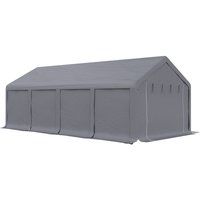 Outsunny 4 x 8 m Patio Garden Party Canopy, 420g/m² PVC Cover Outdoor Carport, Wedding Gazebo Tent, Car Canopy Shelter w/ Water-Resistant Side Panels & Zipper Door, Dark Grey