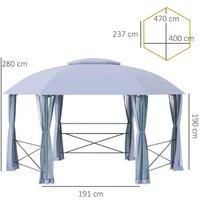 Outsunny 4 x 4.7(m) Patio Metal Gazebo Canopy, Hexagon Shape Garden Tent Sun Shade, Outdoor Shelter with 2 Tier Roof, Netting, Steel Frame, Grey