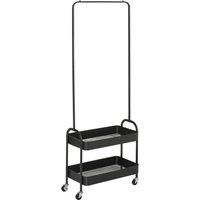 Metal Coat Rack with Shoe Storge, Clothes Hanging Stand with 2 Shelves, Black