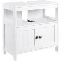 kleankin Pedestal Under Sink Cabinet with Double Doors, Modern Bathroom Vanity Storage Unit with Shelves, White