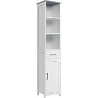 kleankin Tall Bathroom Storage Cabinet with 3 Tier Shelf, Cupboard, Drawer, Door, Freestanding Linen Tower, Slim Side Organizer, White