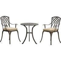 Outsunny 3 Piece Cast Aluminium Garden Bistro Set for 2 with Parasol Hole, Outdoor Coffee Table Set with Cushions - Bronze