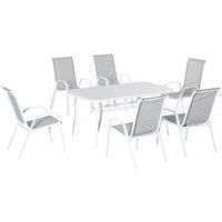 Outsunny 7 Piece Garden Dining Set with Dining Table and Chairs, 6 Seater Outdoor Patio Furniture with Parasol Hole for Backyard, Deck and Balcony, Grey