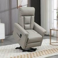 HOMCOM Power Lift Chair PU Leather Recliner Sofa Chair With Remote Control, Side Pocket, Grey