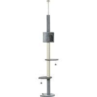PawHut Cat Tree, Kitten Tower, Condo, Multi-Layer Activity Center, Indoor Pet Play House with Solid Scratching Post Hanging Balls, Light Grey