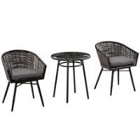 Outsunny 3 PCS Patio Resin Wicker Hand Woven Bistro Set 2 Chairs 1 Coffee Table