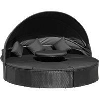 Garden Daybed with Cushioned Round Sofa Conversation Furniture Set, black