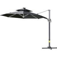 Outsunny 3m 360 Spin Cantilever Parasol w/ Solar Lights, Power Bank and Base - Dark Grey