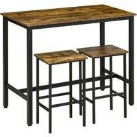 HOMCOM Industrial Bar Table Set, Breakfast Table with 2 Stools, 3-Piece Counter Height Dining Table & Chairs for Kitchen, Living Room, Rustic Brown