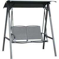 Outsunny 2 Seater Garden Swing Chair, Outdoor Canopy Swing Bench with Adjustable Shade and Metal Frame, Dark Grey