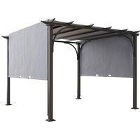 Outsunny 3 x 3(m) Garden Pergola, Outdoor Retractable Pergola Gazebo with Adjustable Canopy, Sun Shade Patio Canopy Shelter, Grey