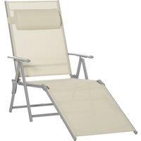 Outsunny Steel Fabric Outdoor Folding Chaise Lounge Chair Recliner with Portable Design & 7 Adjustable Backrest Positions - Beige