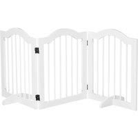 PawHut Dog Gate Wooden Foldable Small Sized Pet Gate Stepover Panel with Support Feet Freestanding Safety Barrier for the House Doorway Stairs White