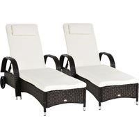 2PC Adjustable Rattan Sun Lounger Outdoor Recliner w/ Cushion Garden
