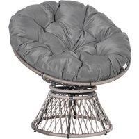 Outsunny 360 Swivel Rattan Papasan Moon Bowl Chair Round Lounge Garden Wicker Basket Seat with Padded Cushion Oversized for Outdoor Indoor, Grey